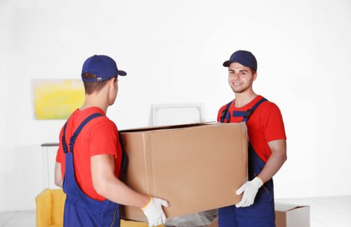 Van removal team handling boxes and household items in Arkley