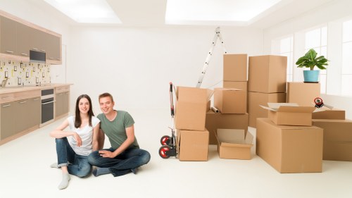 Prepared moving boxes and essentials ready for an Arkley house move